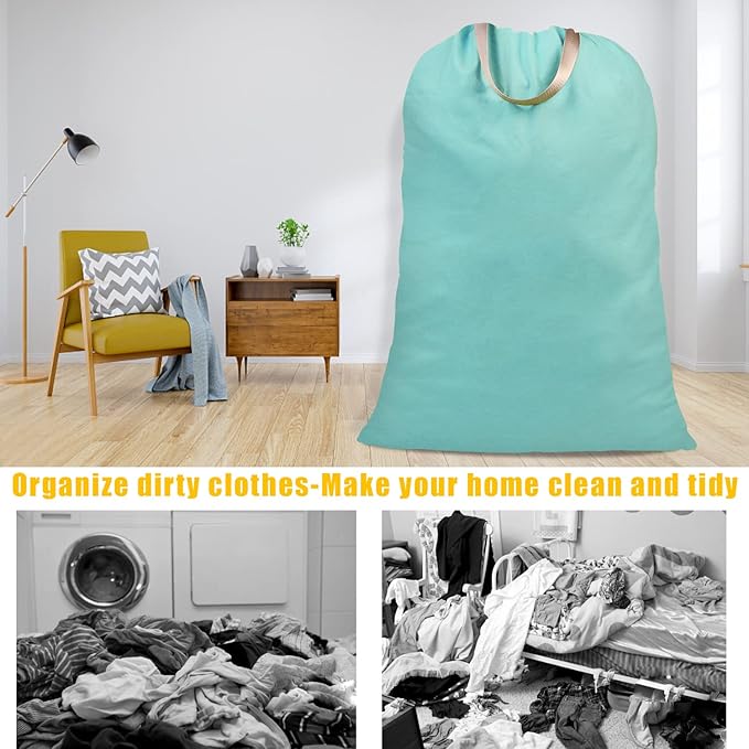 Cotton Canvas Laundry Bag with Handles & Drawstring Straps, Heavy Duty Extra - Image 7