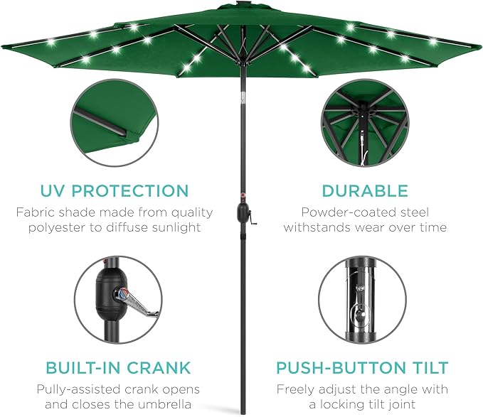 Best Choice Products 10ft Solar Polyester LED Lighted Patio Umbrella w/Tilt Adjustment and UV-Resistant Fabric - Image 5