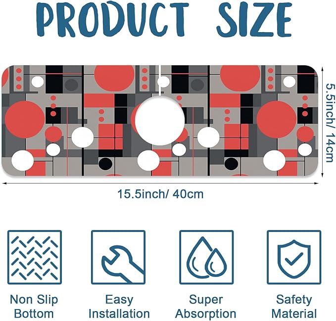 Abstract Geometric Sink Faucet Absorbing Mat Vintage Tile Super Absorbent Fast - Image 2