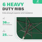 JEAREY 7.5FT Patio Umbrella Outdoor Market Umbrella with 6 Sturdy Ribs, Push Button Tilt/Crank Table Umbrella for Garden, Deck, Backyard and Pool, Dark Green - Image 5