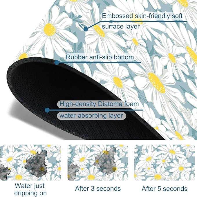 White Flower Sink Faucet Absorbing Mat Cute Chamomile Super Absorbent Fast - Image 3