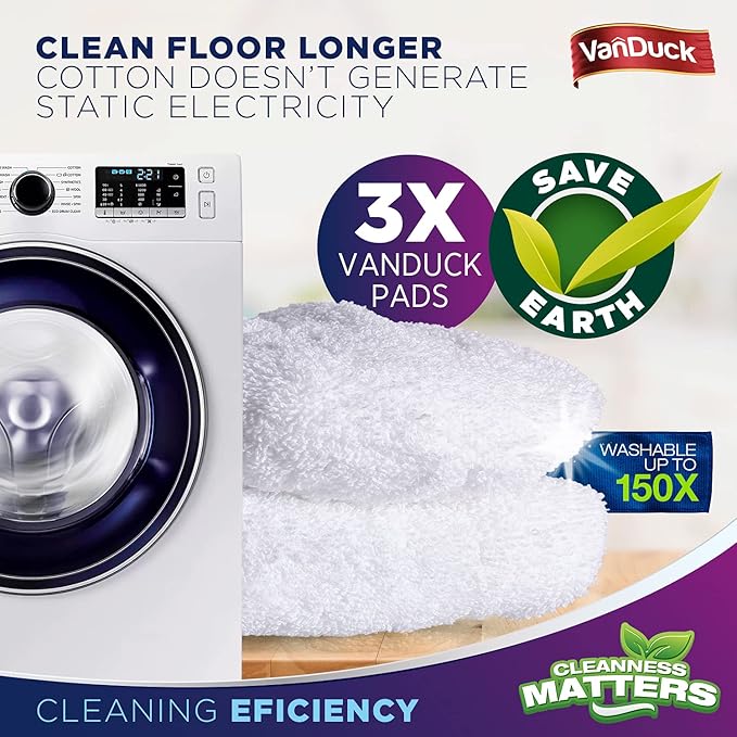 VanDuck 100% Cotton Terry Mop Pads 15x8 Inches 3-Pack, Terry Cloth Mop Covers - Image 5