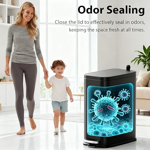1.6 Gallon Black Bathroom Step Trash Can - Image 6