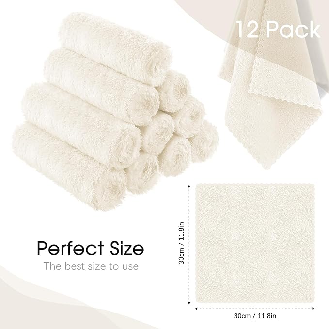Syhood 12 Pieces Face Wash Cloth 12 x 12 in Makeup Remover Cloths Towel Coral - Image 7