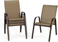 SWITTE Patio Chairs Set of 4 with Armrests, Outdoor Stackable Dining Chairs with Breathable Backrest and Metal Frame for Lawn, Garden, Deck, Poolside, Beige by SWITTE