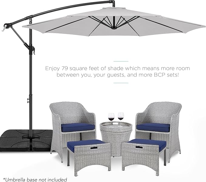 Best Choice Products 10ft Offset Cantilever Hanging Market Patio Umbrella, 8 Sturdy Ribs, Easy Adjustment - Fog Gray - Image 2