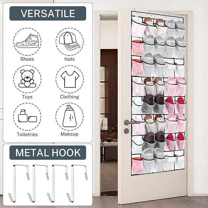 40 Large Mesh Pocket Over the Door Shoe Organizer, Hanging Shoe Rack - Image 3