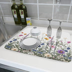 Giwawa Flower Herbs Dish Drying Mat Botanical Plant Dishes Drainer Mat 18x24 - Image 6