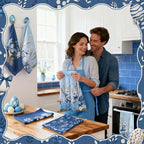 Breling Set of 6 Easter Decorations Easter Kitchen Towels Blue Rabbits Bunny - Image 4