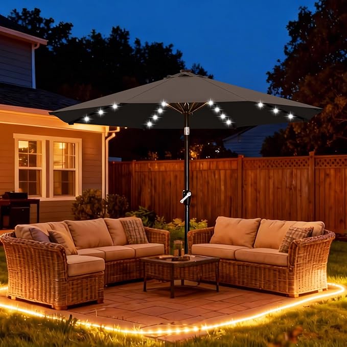 ABCCANOPY 10FT Durable Solar Led Patio Umbrellas with 32LED Lights (Brown) - Image 2