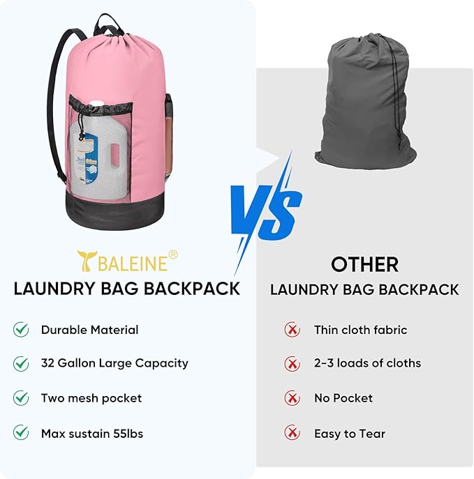 BALEINE 2PK 120L Laundry Bag Backpack, 900D Oxford Fabric Large Travel Laundry - Image 6