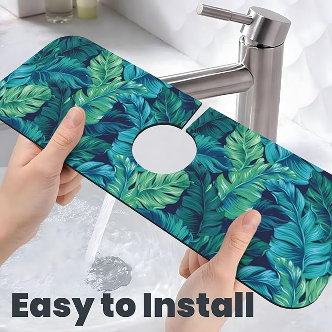 Palm Leaves Tropical Summer Green Hawaiian Kitchen Sink Splash Guard Faucet Mat - Image 6