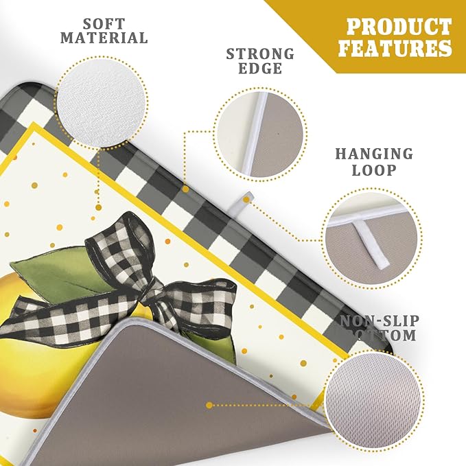 Lemon Dish Drying Mat for Kitchen Counter Spring Summer Black White buffalo - Image 4