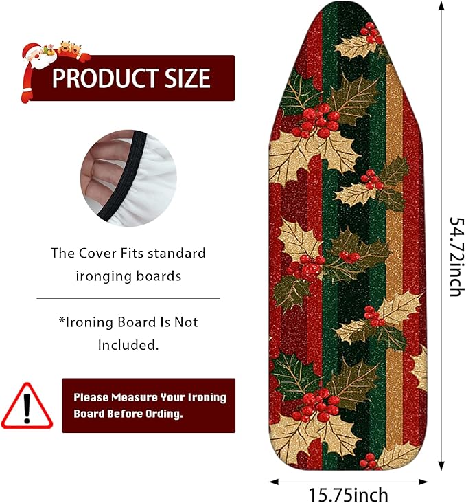 Nuxovilar Ironing Board Cover Winter Holly Pattern Polyester 15x54 Inches - Image 3