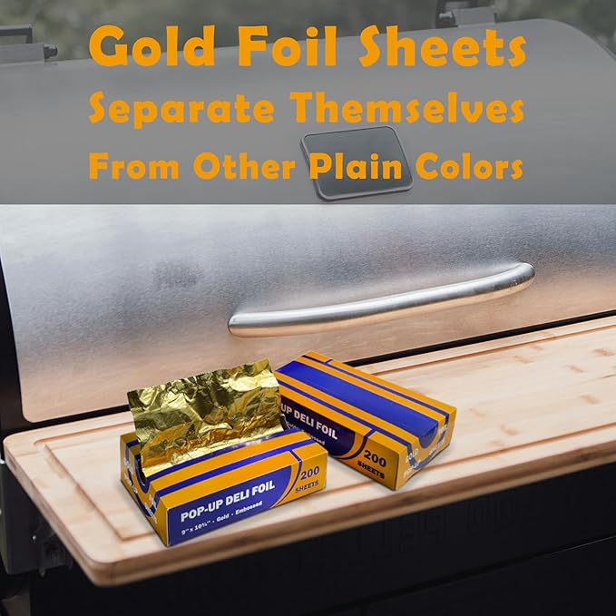 200 Count Pre-cut Pop-up Deli Aluminum Foil Sheets – Gold Color, 9’’ x 10.75’’ - Image 5