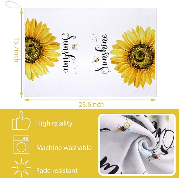 Bencailor 4 Pcs Sunflower Kitchen Towels Spring Summer Gifts Sunflower Floral - Image 3