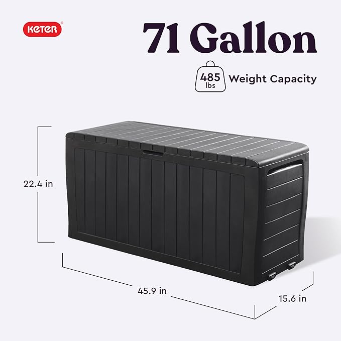 Keter Marvel Plus 71 Gallon Resin Outdoor Storage Box for Patio, Balcony & Garden – Weather‑Resistant Deck Box for Cushions, Pillows, Pool Floats & Tools, Dark Grey - Image 2