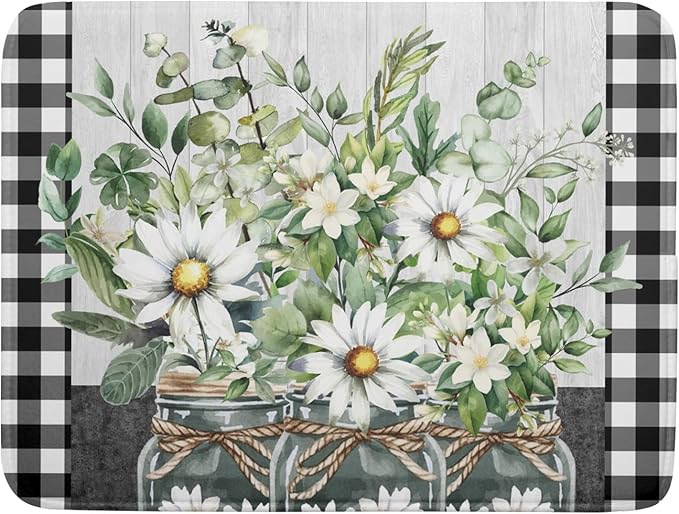 Spring Daisy Floral Dish Drying Mat by Kawani