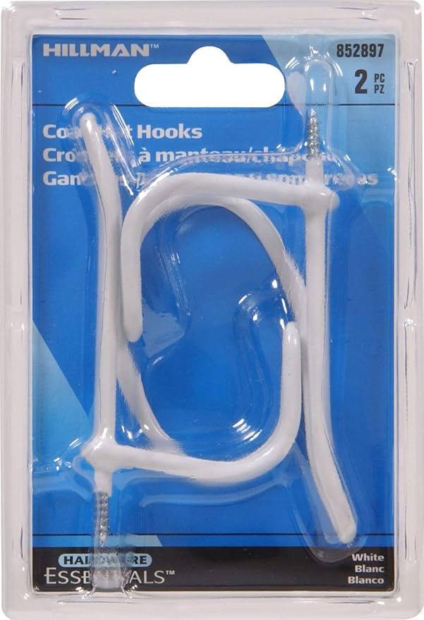 Hardware Essentials 852897 Wire Coat and Hat Hook White Vinyl -2 Pack - Image 2