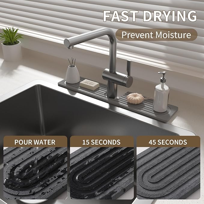 Faucet Mat for Kitchen Sink, Diatomite Stone Drying Sink Protectors, Bathroom - Image 3