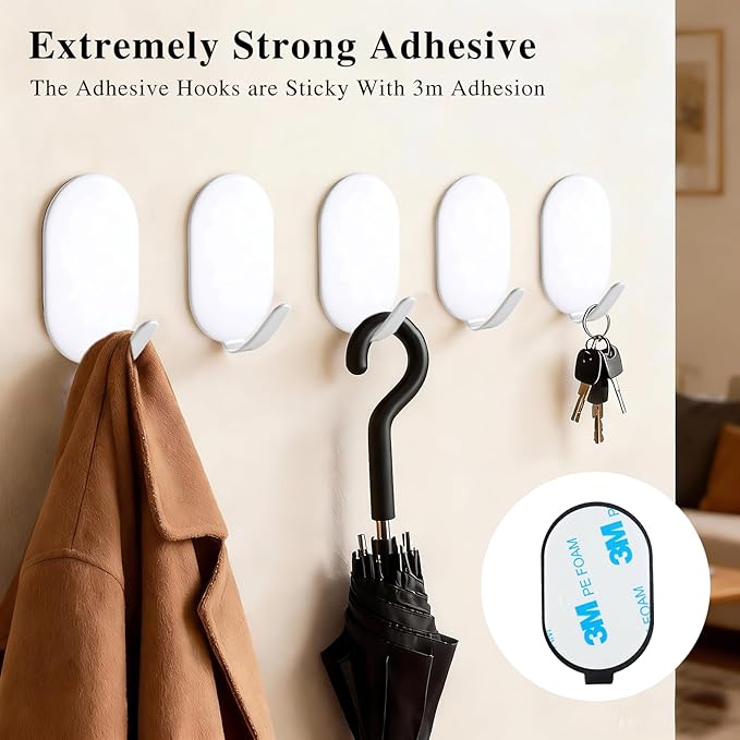 Sticky Adhesive Hooks for Hanging, Key Hooks, Stainless Steel Wall Hooks - Image 2