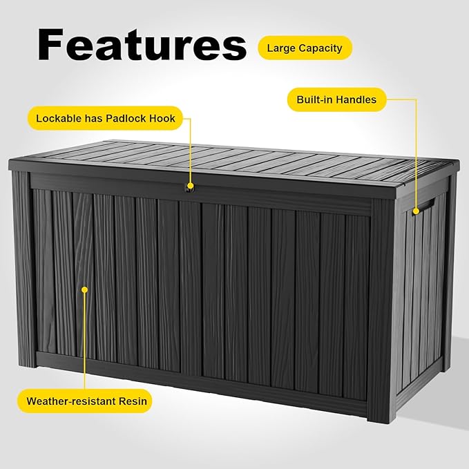 DRATO 180 Gallon Outdoor Storage Box, Large Waterproof Deck Box, Lockable Resin Storage Container with Reinforced Support for Patio Cushions, Garden Tools, UV-Resistant Outdoor Chest（Black，180 Gallon） - Image 5
