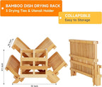 Bamboo Dish Drying Rack, 3-Tier Collapsible Wooden Dish Rack - Image 4