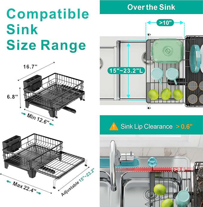 Swedecor Extendable Dish Drying Rack - Image 2