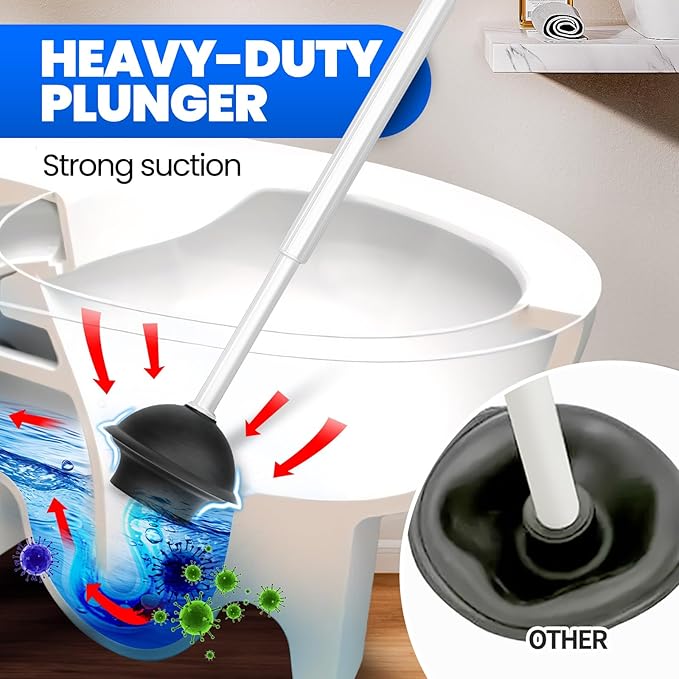 2 in 1 Toilet Brush and Plunger Set, Extended Handle Plunger, Toilet Bowl Brush - Image 3
