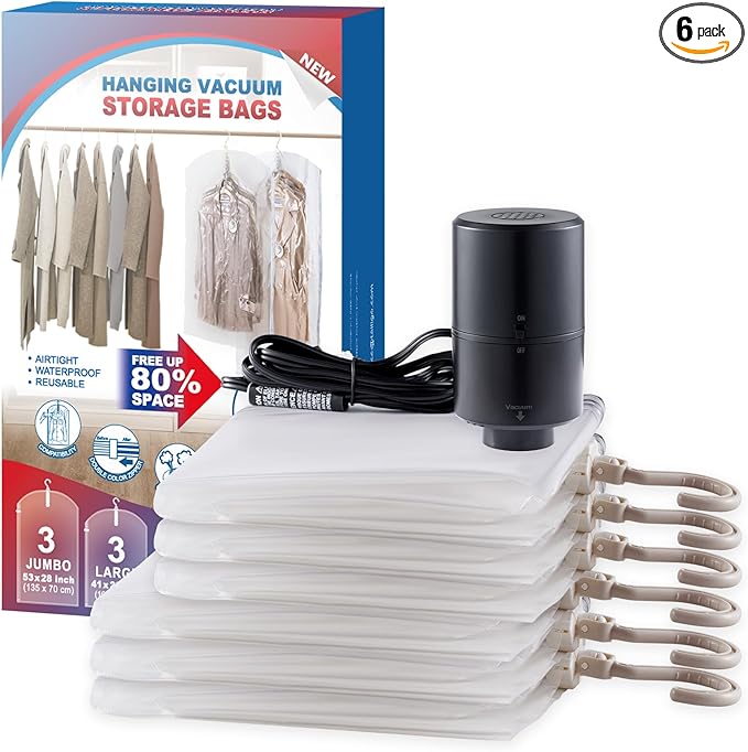 Hanging Vacuum Storage Bags, 6 Pack Hanging Storage Bags by VELMADE