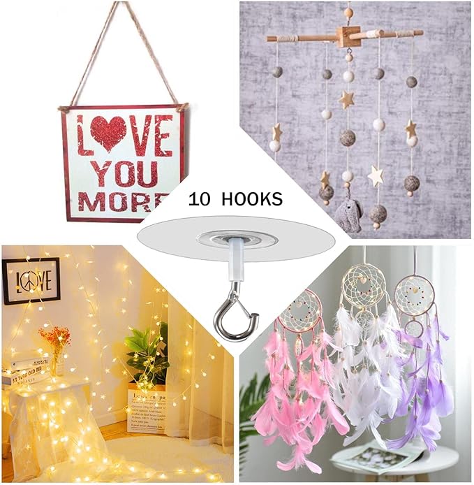 No Hole Adhesive Ceiling Hooks for Hanging Light Plants, Sticky Eye Hooks for - Image 2