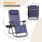 NEWBULIG Zero Gravity Chair Set of 2, Lounge Chair Folding Portable Adjustable Camping Reclining Chairs with Adjustable Pollow, Mesh Back, Cup Holder Trays Lawn Patio Chair for Pool Beach - Blue - Image 3
