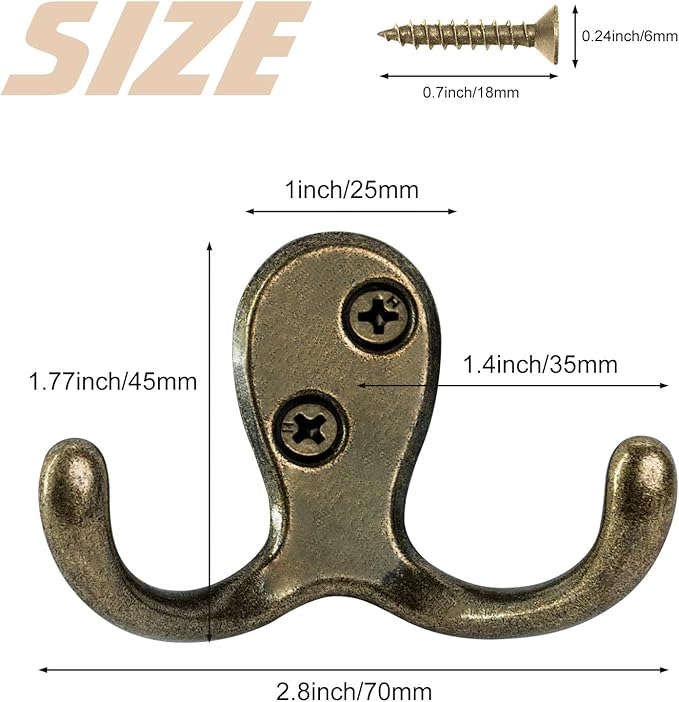 10 Pack Coat Hooks, Heavy Duty Double Prong Coat Hooks Wall Mounted - Image 5