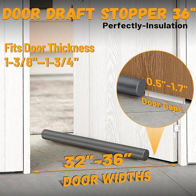 MAXTID Large Door Draft Blocker 30" Grey Bottom Door Draft Stoppers - Image 4