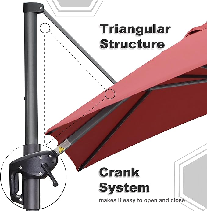 PURPLE LEAF 10' X 13' Square Cantilever Umbrella Patio Umbrella with Base Outdoor Umbrella Aluminum Offset with 360-degree Rotation for Garden Deck Pool Patio Terra - Image 6