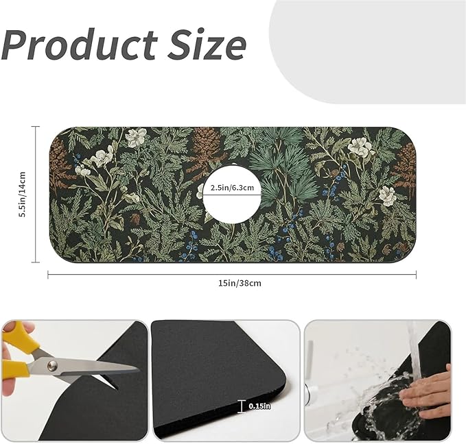 Kitchen Sink Splash Guard，Dark green forest Faucet Mat Sink Gadgets-Super - Image 3