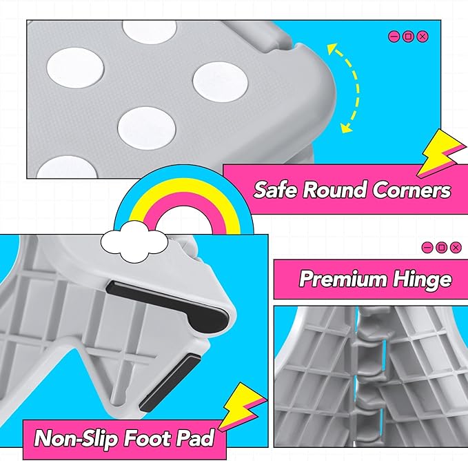 Delxo Folding Step Stool, 11 inch Non-Slip Foldable Stools for Kids & Adults Up to 300 LBS, Step Stool with Handle, Lightweight for Kitchen, Bathroom, Bedroom, Garden, Grey, 1PC - Image 3