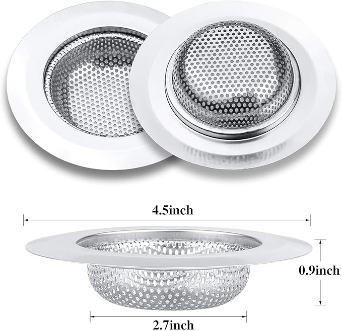 2 Pcs Kitchen Sink Strainer, Stainless Steel Drain Cover, Large Wide Rim 4.5" - Image 3