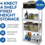 Gracious Living 3 Pack Light Duty Storage Shelves, Knect-A-Shelf 4-Shelf Ventilated Shelving Rack Organizer for Home, Garage, Basement & Laundry, White - Image 4