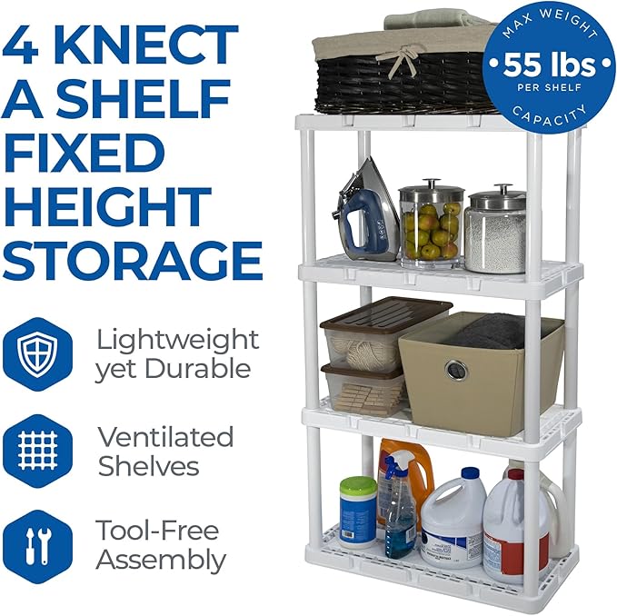 Gracious Living 2 Pack Light Duty Storage Shelves, Knect-A-Shelf 4-Shelf Ventilated Shelving Rack Organizer for Home, Garage, Basement & Laundry, White - Image 4