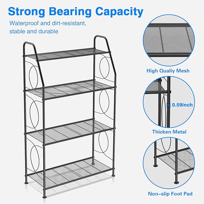 Plant Stand, 4 Tier Plant Shelf for Indoor Outdoor, Heavy Duty Metal Tall Plant Stands Holder Rack for Living Room Balcony and Garden, Black - Image 3