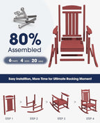 KINGYES HDPE Outdoor Rocking Chair Set of 4, All-Weather Poly Patio Rocking Chairs with 330lbs Support for Adults, Dark Red - Image 3