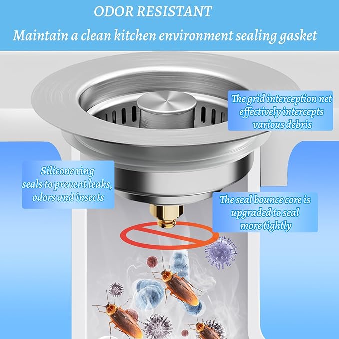 2 Pcs 3 in 1 Kitchen Sink Drain Strainer, Universal Stainless Steel Kitchen - Image 4