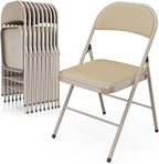 VINGLI 10 Pack Folding Chairs with Padded Seats, Metal Frame with Pu Leather Seat & Back, Capacity 350 lbs, Set of 10, Khaki by VINGLI