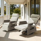 Adjustable Outdoor Recliner Chair with Independent Backrest & Footrest, Patio Swivel Recliner Chair, Wicker Reclining Patio Chair w/Flip-Up Table, 155° Lay Flat Chaise Lounge, Gray, 2PCS - Image 7