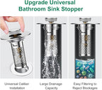 ​Bathroom Sink Drain Strainer, Pop-Up Sink Stopper Hair Catcher, Anti-Clog - Image 3
