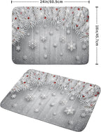 Giwawa 18"x24" Winter Snowflakes Dish Drying Mat Christmas Holly Berries Silver - Image 2