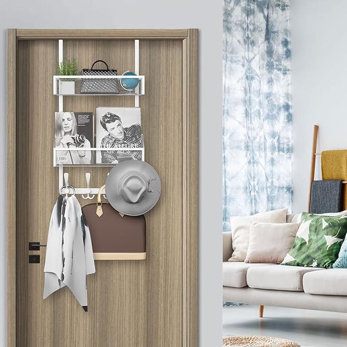 Over The Door Hooks Organizer, Coat Rack Over The Door Storage Hanger Towel Rack - Image 4