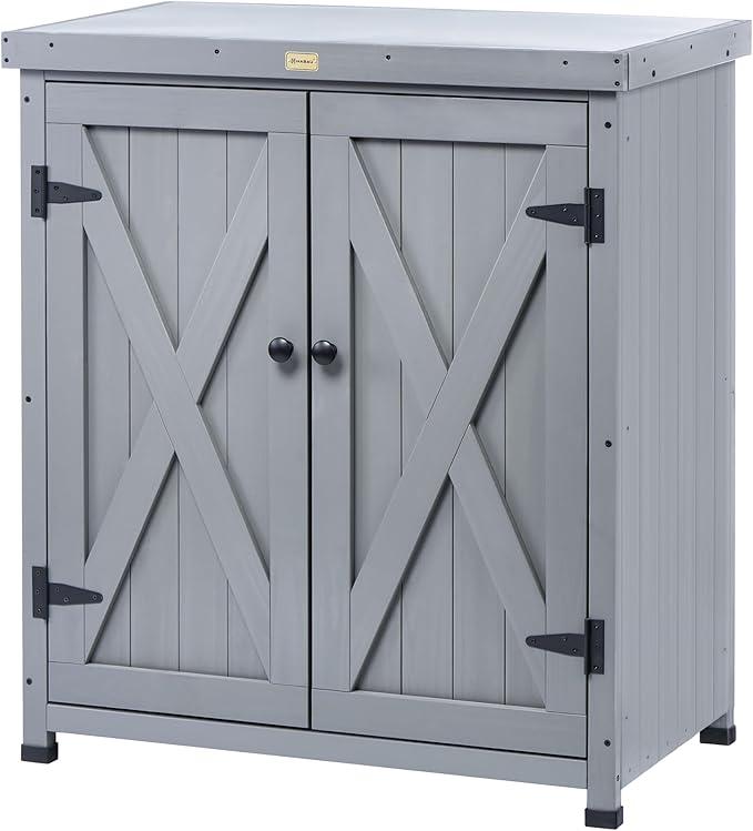 HABAU Outdoor Storage Cabinets Weatherproof for Patio, Garden Work Bench with Shelves & Metal Tabletop, Wooden Potting Table Workstation by HABAU