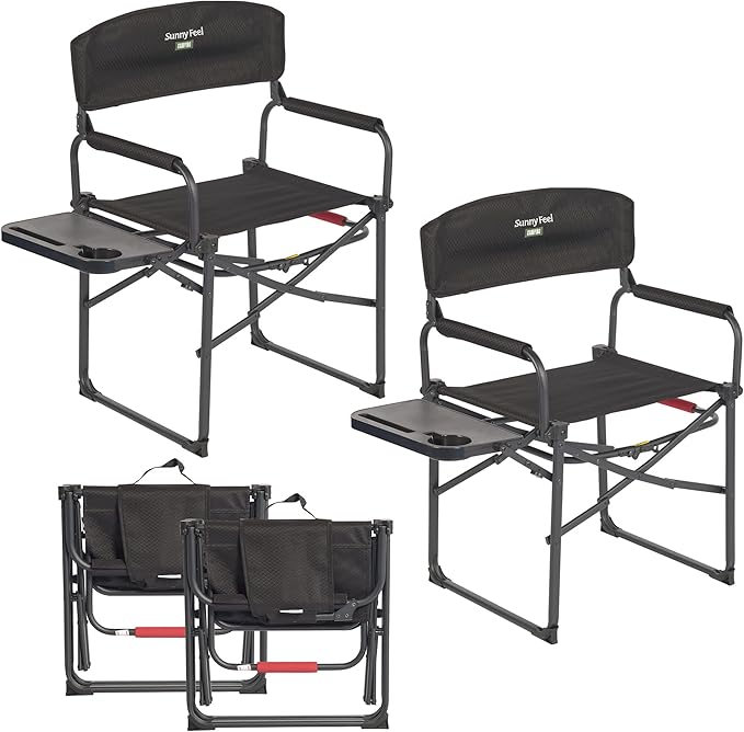 SUNNYFEEL Camping Directors Chair, Heavy Duty,Oversized Portable Folding Chair with Side Table, Pocket for Beach, Fishing,Trip,Picnic,Lawn,Concert Outdoor Foldable Camp Chairs by SunnyFeelCamping